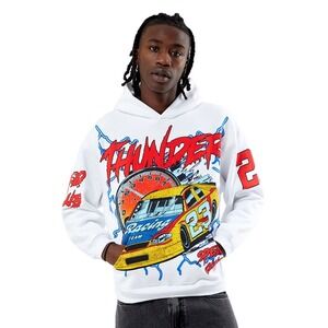 PacSun M Racing Thunder 23 Speed Club Hoodie Sweatshirt White Graphic Menswear